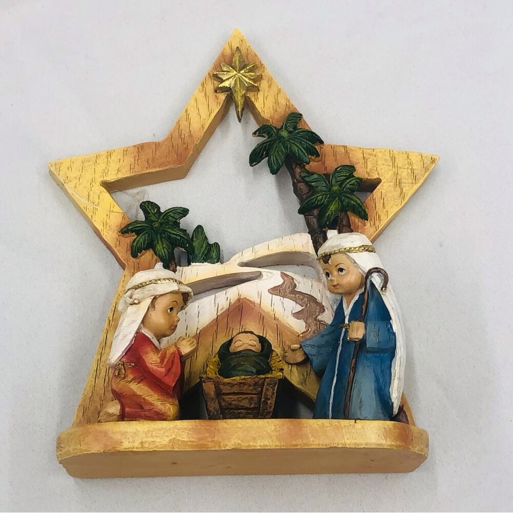 NWOT Resin Star Nativity Christmas Table Top Decoration Wood Carved Appearance